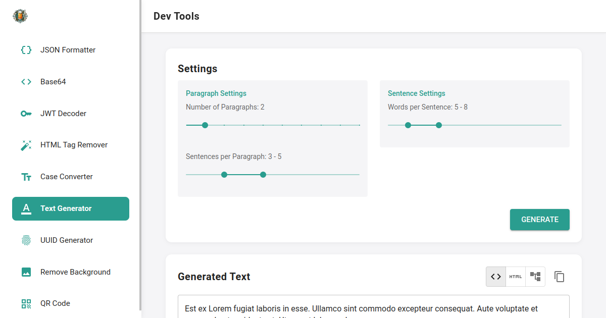 Text Generator | Dev Tools